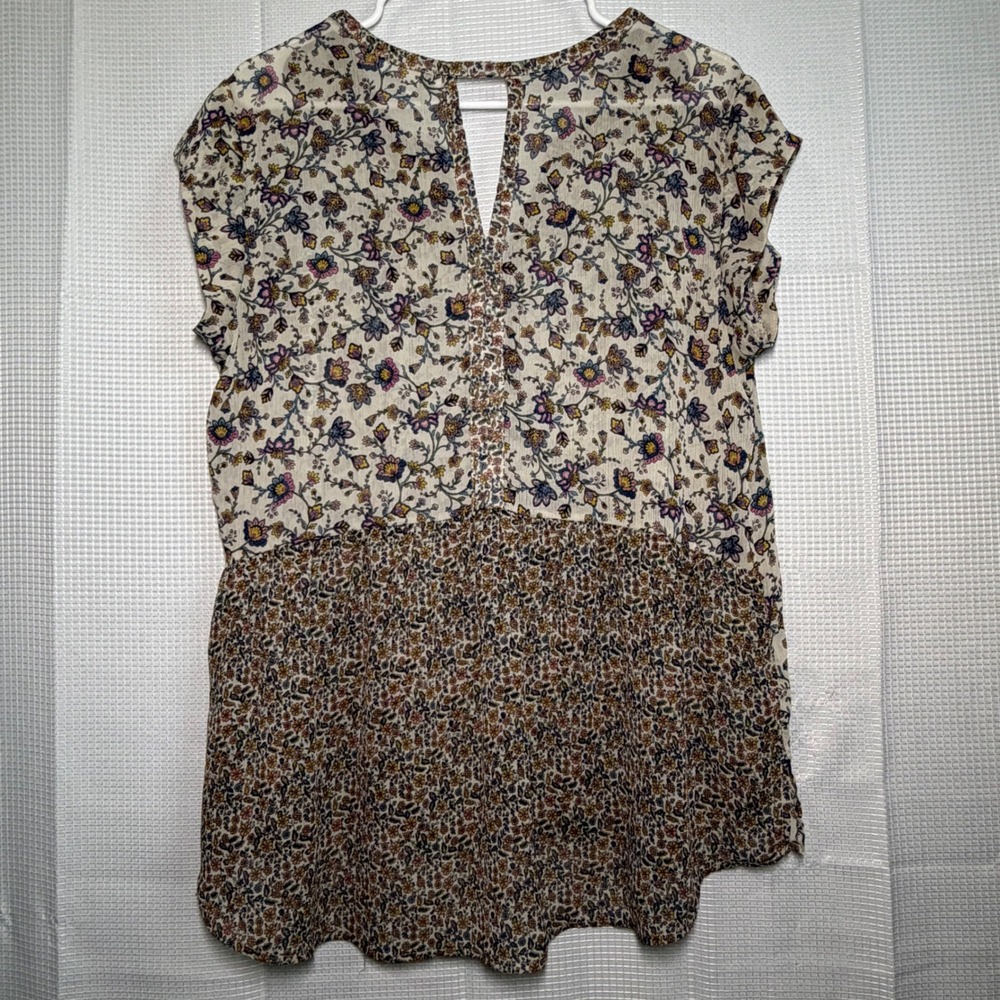 DR2 Floral Blouse Large Multicolor Mixed Print High-Low Hem Top - Picture 2 of 5